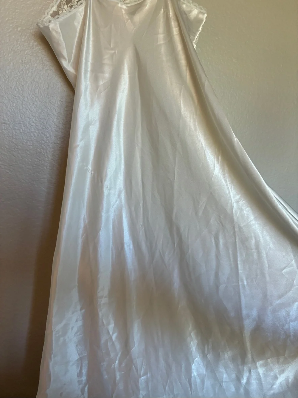Silky Satin Ivory Lace-Trim Slip Dress Women's Intimates Bridal Babydoll Style - Picture 8 of 9